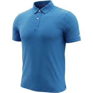 Michel Rouen Mens Performance Polo Shirt Blue Striped Short Sleeve Golf Top L